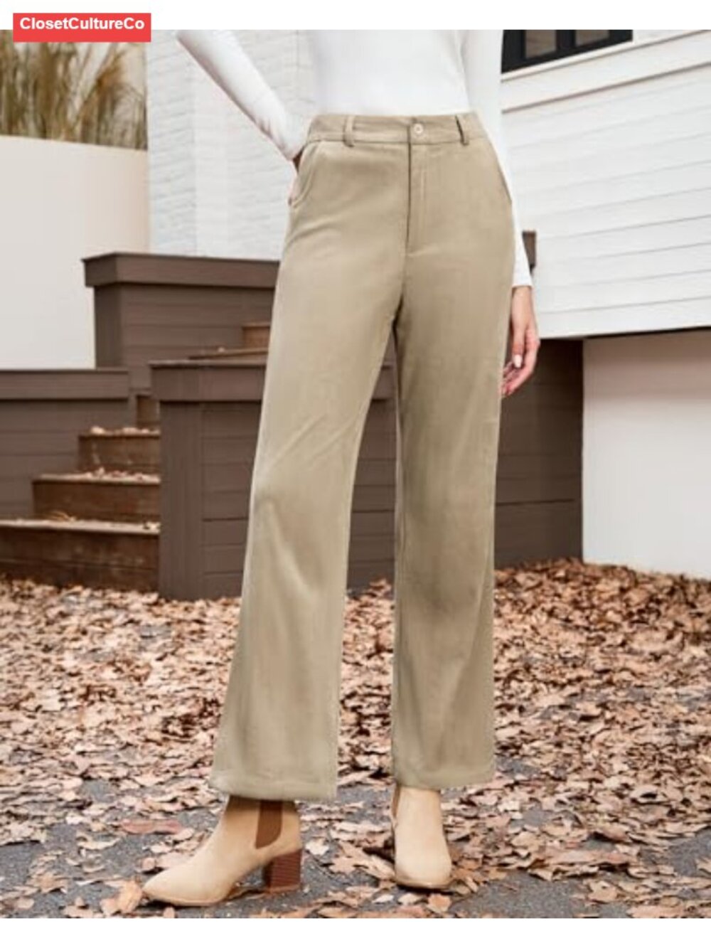 High Waisted Wide Leg Corduroy Pants Elastic Waist Casual Work Trousers - Picture 5 of 6